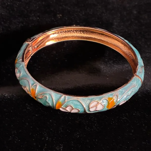 Enamel bangle bracelet with orange, white and blue hues 7” - Image 2