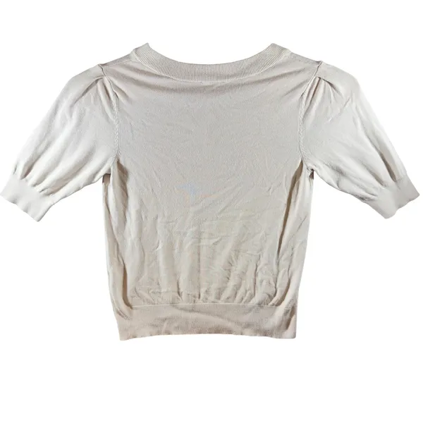 418 | DKNY‎ Womens Medium V-Neck Short Sleeve Knit Sweater Top Cream - Image 2
