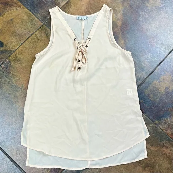 Iris Cream Sleeveless Lace Up Tank Top Medium - Image 4