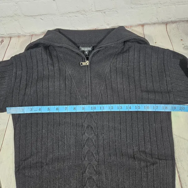 Area Stars Black Shimmer‎ Ribbed Cable Knit Quarter Zip Sailor Collar Sweater S - Image 8
