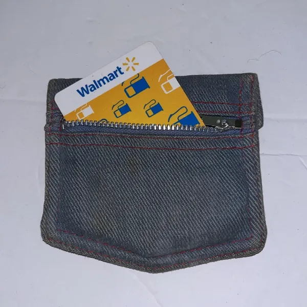 Vintage denim cherry basket coin purse • button pouch • with lucky coins - Image 8