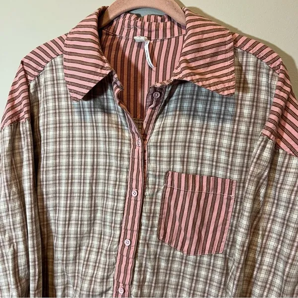 Urban Outfitters Out From Under Button Down Plaid‎ Striped Top Small - Image 3