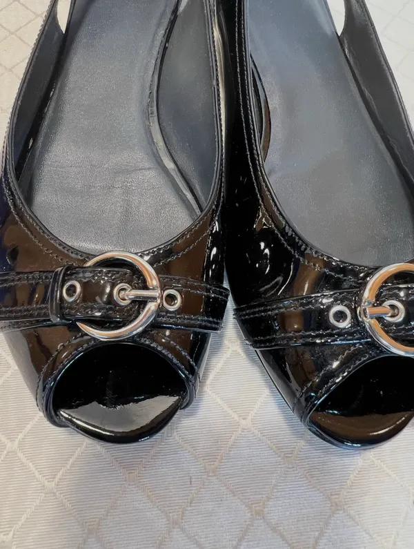 STUART WEITZMAN 8 M Chitchat Black Patent Leather Peep Toe Ballet Flats - Image 3