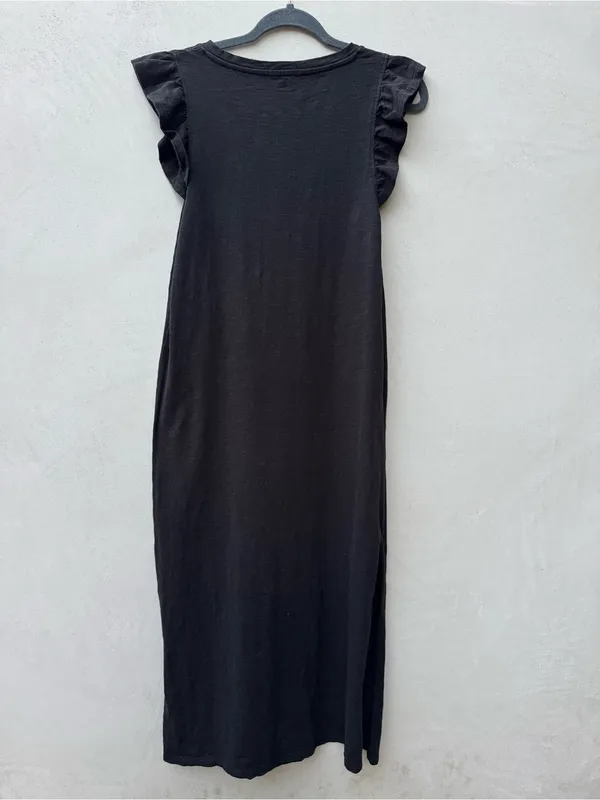 Z Supply Blakely Slub Ruffle Midi Maxi Dress Black 100% Cotton Side Slit M - Image 3