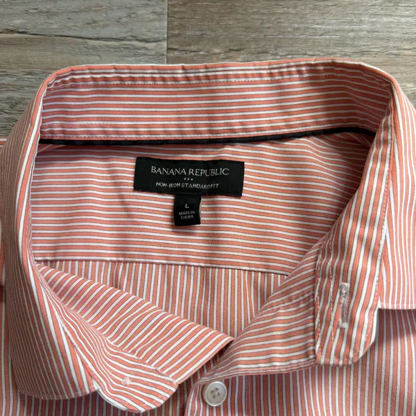 Banana Republic Orange Striped Button Down Shirt L - Image 3