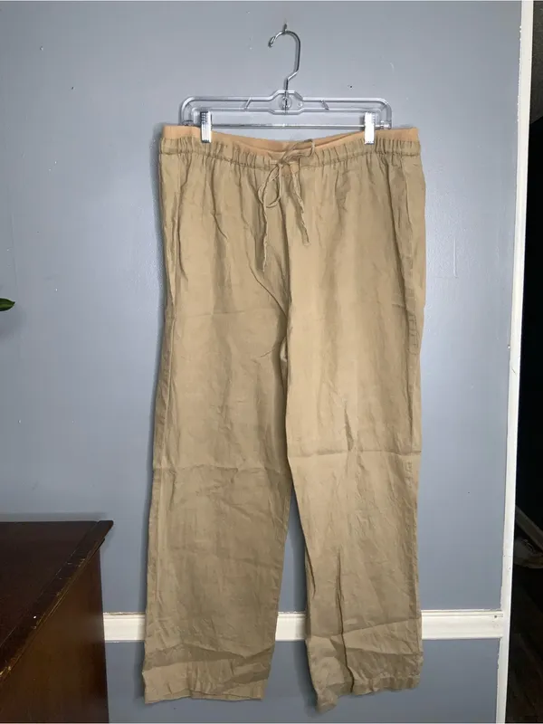 Company by Ellen Tracy Tan Linen Drawstring Waist Pants XL - Image 2