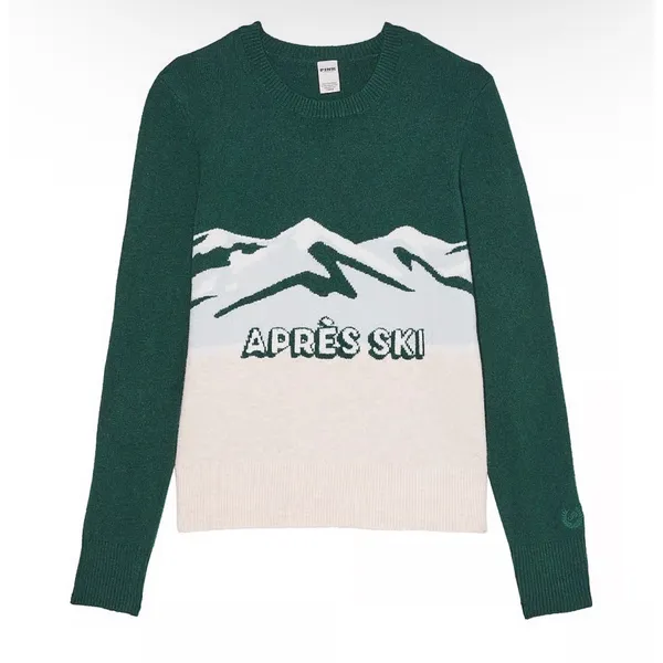 Victoria's Secret PINK Apres Ski Mountain Graphic Crewneck Sweater Green XS NWT - Image 2