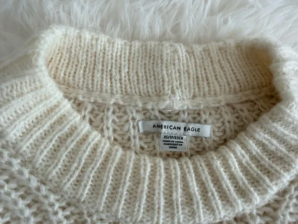 American Eagle Cream Chunky Knit Pointelle Crewneck Sweater Size XS - Image 2