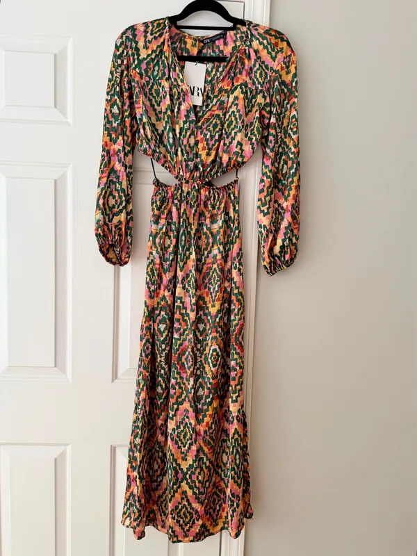 Zara Printed Cutout Bohemian Maxi Dress, Size XS - Image 3