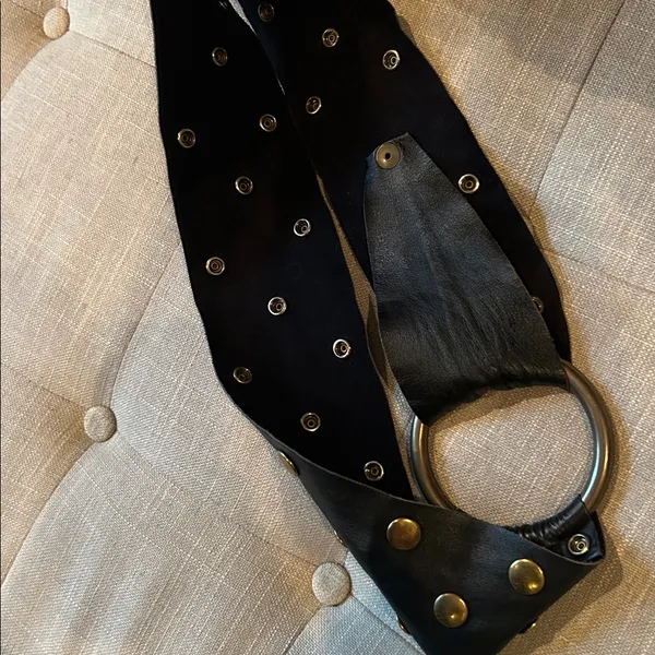 John Stavros Chunky Black Leather Gold Studded Belt - Image 6