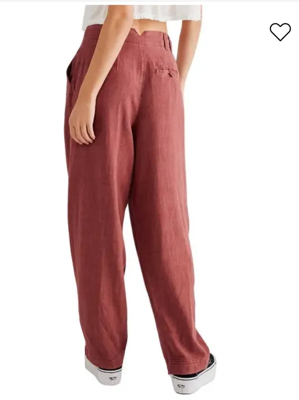 FREE PEOPLE Calla Pleated Trousers red $100 fall linen blend - Image 3