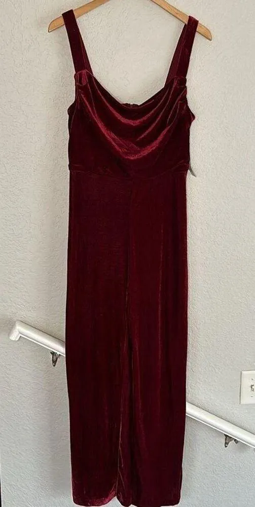 NEW BCBG Paris Burgundy Wine Velvet Jumpsuit Holiday Vampire Fall Wide Leg - Image 4