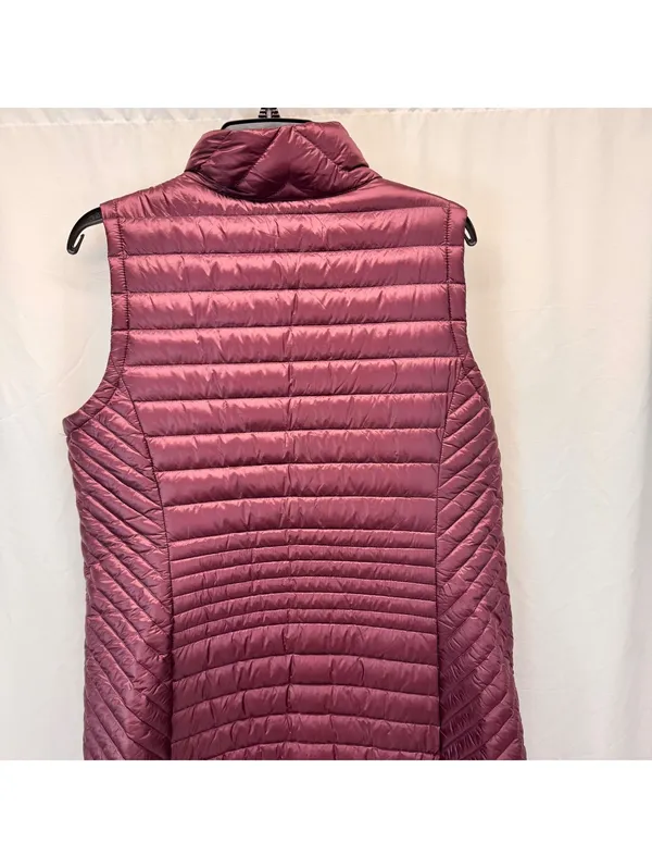 Duluth Burgundy Quilted Puffer Duck Down Long Vest L Collar Layering Cabincore - Image 4
