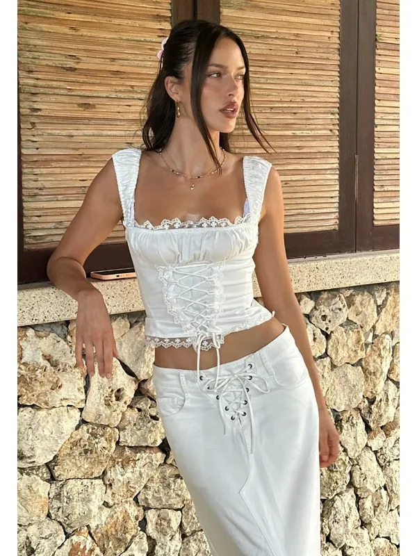 LIONESS Palmer Corset in Porcelain White Small New Womens Sleeveless Tank Top - Image 14
