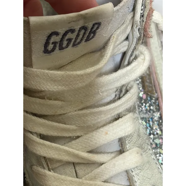 Golden Goose Slide High Top Sneakers 37 Silver Glitter Star GGDB - Image 6