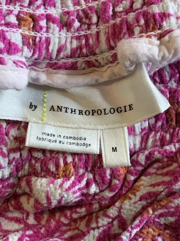 Anthropologie Smocked Printed Abstract Pink Floral Joggers Pants Medium Boho - Image 5