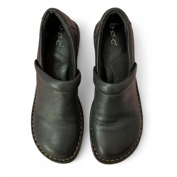 BOC Black Leather Comfort Clogs Mule Shoes Casual‎ Everyday Slip On - Image 2
