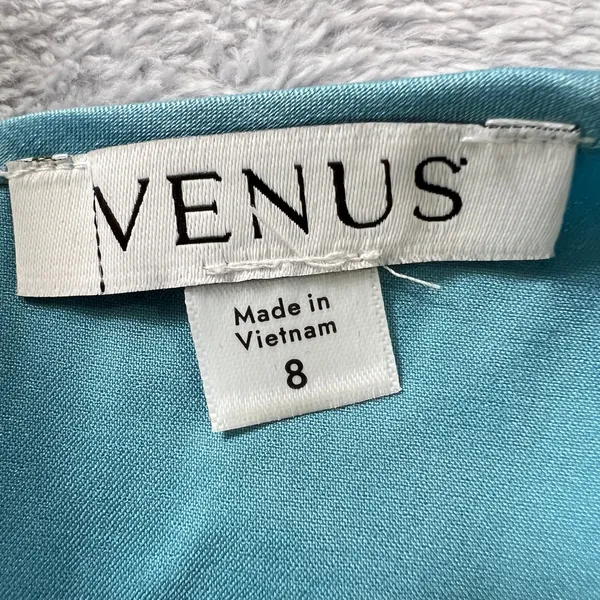 VENUS Teal Satin Slip Dress Size 8 Cowl Neck Adjustable‎ Straps Midi Slit Party - Image 4