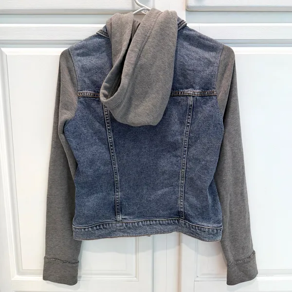 Hollister Womens S Hooded Denim Jacket Button Closure Blue Gray - Image 5