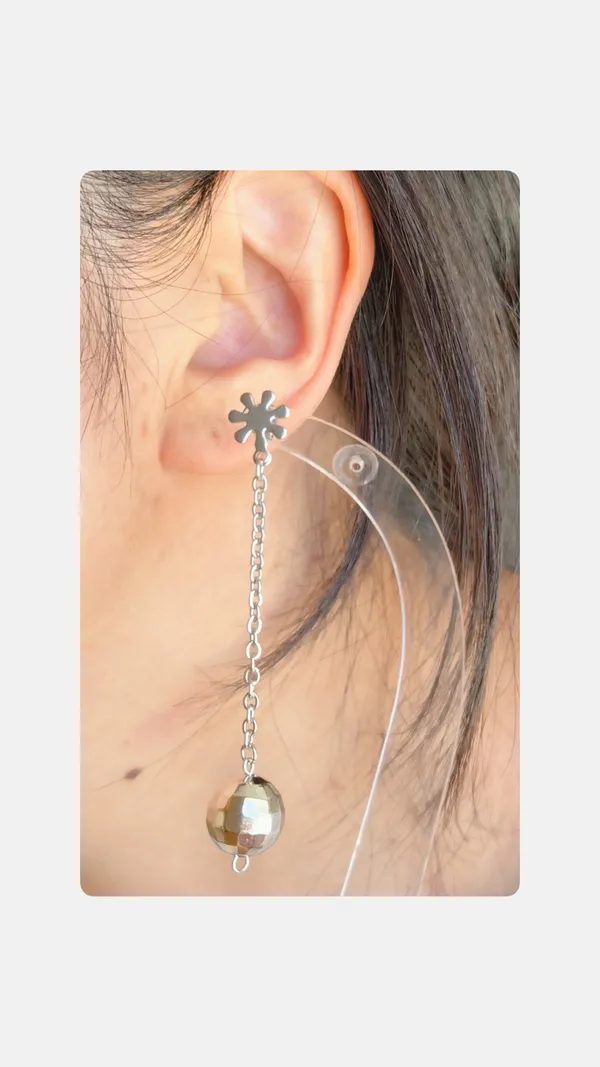 Handmade disco ball funky cute y2k boho chain dangle earrings🤍 - Image 3