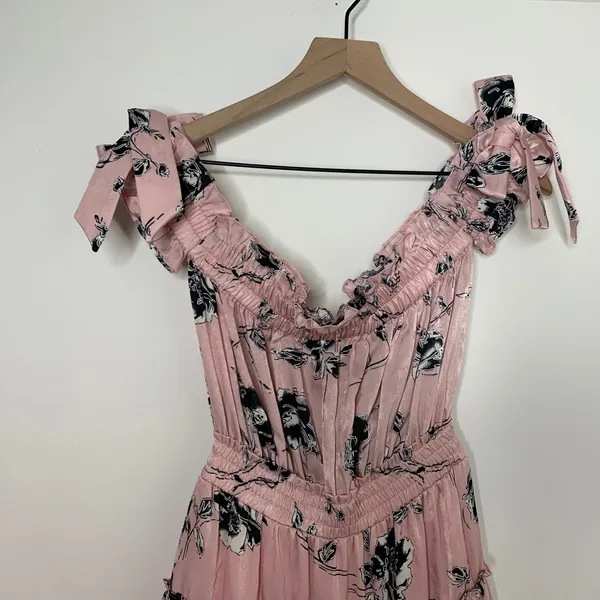 Misa Los Angeles Laiyin Floral Mini Dress Pink Womens Summer Off The Shoulder XS - Image 8