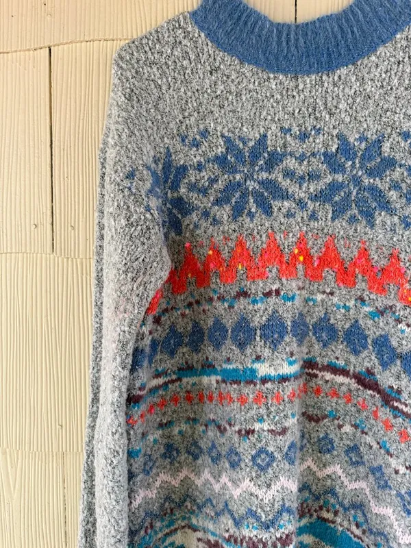 Free People Gray Fair Isle Snow Bunny Sweater Dress - Image 2