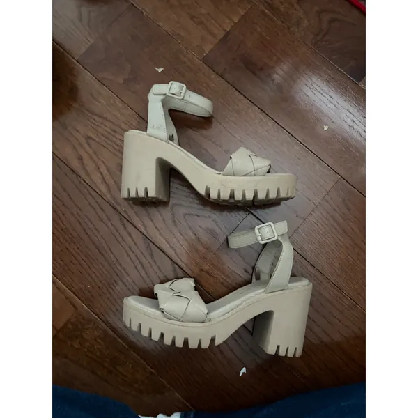 Madden Girl G-Sense Women Beige Woven Platform‎ Chunky Heel Sandals Size 6.5 - Image 4