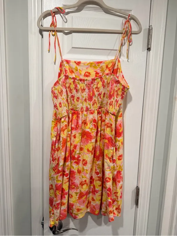 Old Navy Size XL Floral Linen Blend Smocked Back Adjustable Strap Mini Dress - Image 7