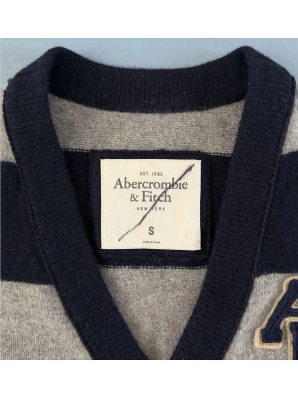 Vintage Abercrombie &‎ Fitch Y2K Rugby Cardigan Striped Blue Gray Wool Sweater - Image 4