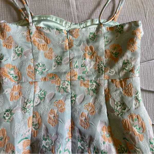 NWOT Lulus Enviable Aesthetic Light Blue Floral Jacquard Bustier Midi Dr… - Image 8