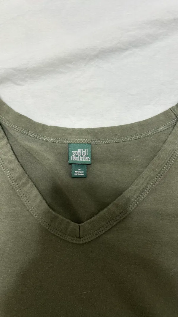 Wild Fable Army Green Cropped V Neck Tee - Image 2
