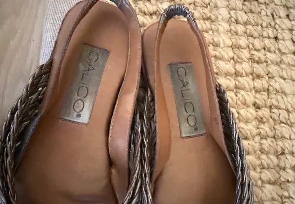 Calico Size 8 Metallic Woven Leather Slingback Sandals Square Toe - Image 7