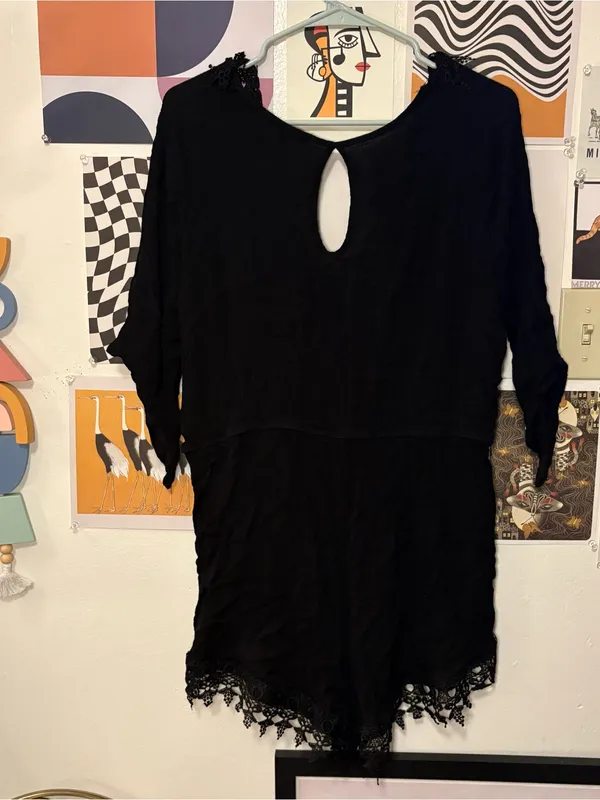Ambiance Black Crochet Lace Boho Romper Size 3XL - Image 5