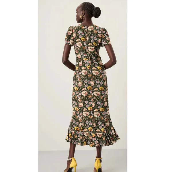 RHODE Black White Yellow Floral Lulani Crew Neck Short Sleeve Cocktail Dress 2 - Image 7