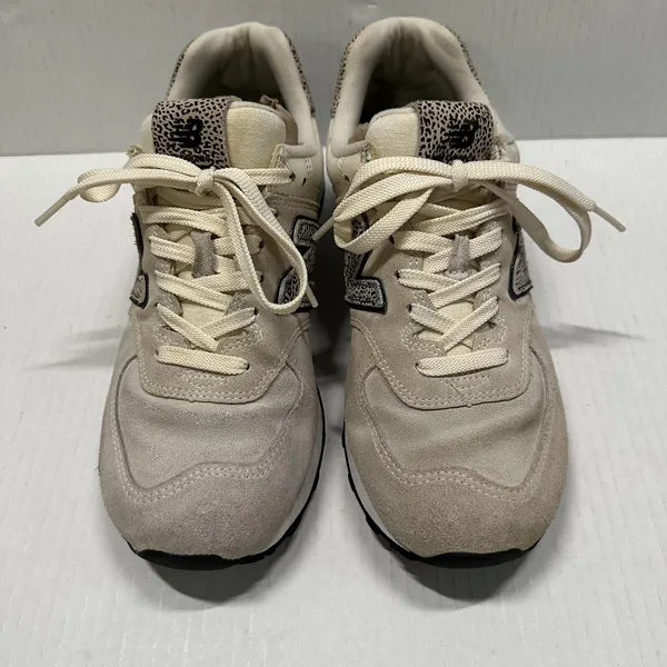 New Balance 574 Shoes Womens 9.5‎ Beige Suede Animal Print Athletic Sneakers - Image 8