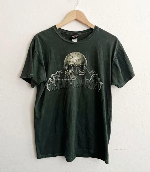Harley Davidson Green Wyoming Graphic Tee Skull - Image 2