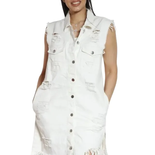 American Bazi Los Angeles long destroyed ripped jacket vest jean denim button 3X - Image 5