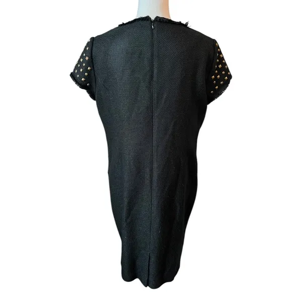 Adrianna Papell Black Sheath Dress Studded Gold Cap Sleeve Woven Work Casual - Image 6