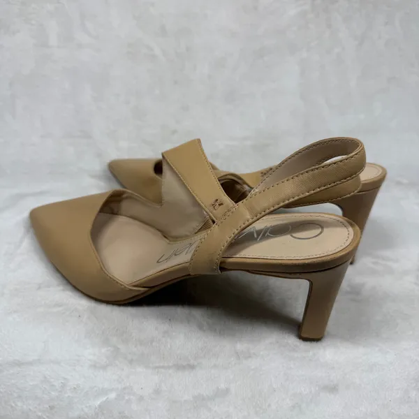 Calvin Klein Tan Leather Pointed Toe Slingback Asymmetrical Strap Heels 9.5‎ - Image 9