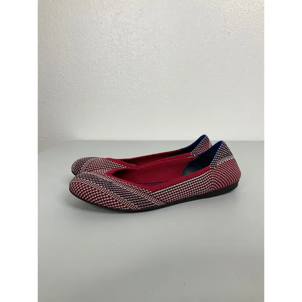 Rothys The Flat Womens 6 Red White Blue Patterned Knit Round Toe‎ Ballet Flats - Image 3