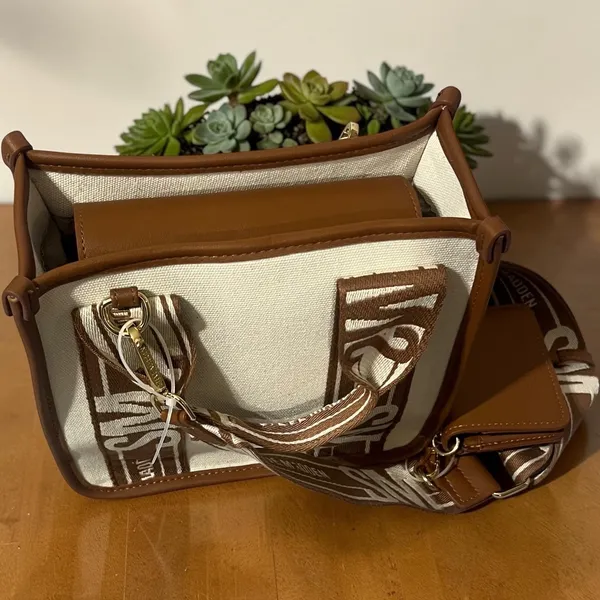 Steve Madden BWEBBER Mini Tote‎ Bag Womens Small Creme Brown NEW Crossbody Purse - Image 9