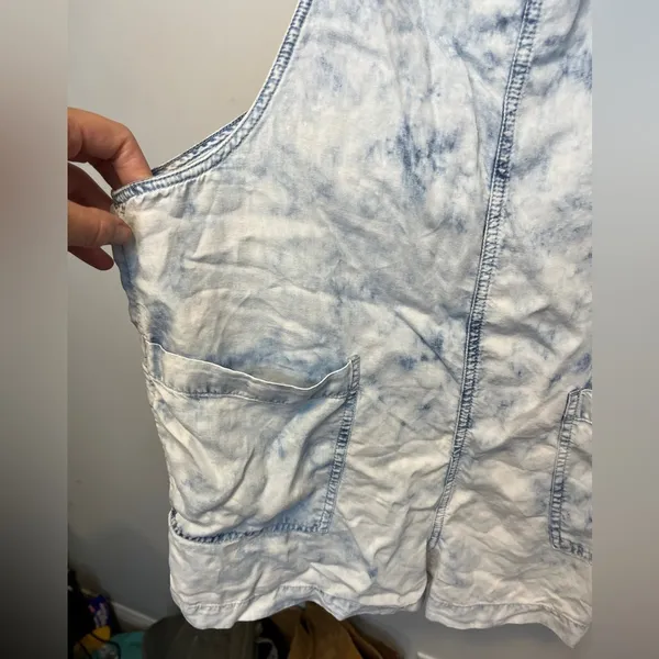 Aerie Blue Acid Wash Rayon Tie Shoulder Romper Sz M - Image 5