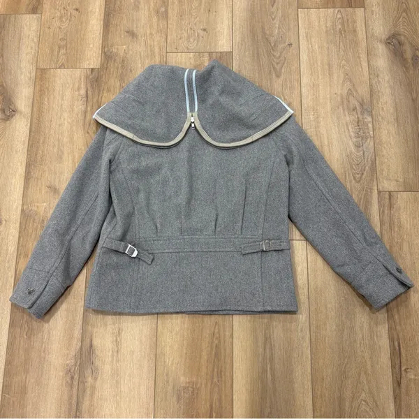 Vtg! 🌟Ralph Ralph Lauren🌟 Convertiable Hooded Lambswool Zip Up Coat Grey Sz L - Image 7
