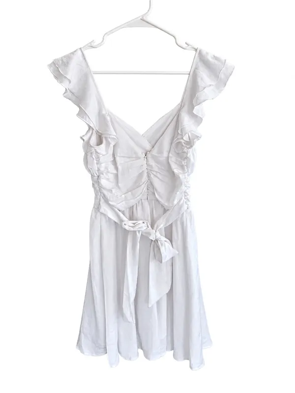 Versona White Ruffle Sleeve Tie Back Fit & Flare Dress Size 6 - Image 2