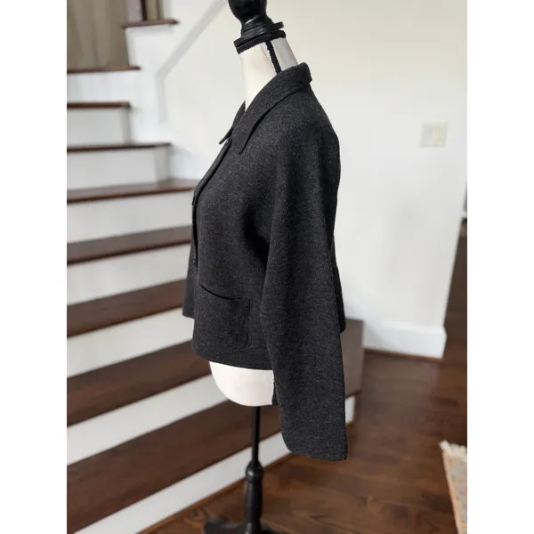 J.Crew Dark Charcoal Wool Blend Fleece Lined Button Down Lady Cardigan - Image 2