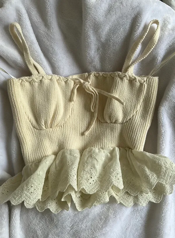 Beige Knit Corset Crop Top Tan - Image 5