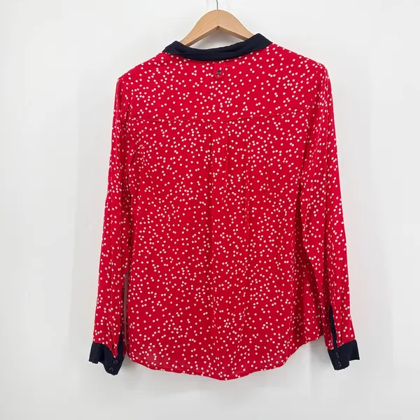 Maeve Anthropologie Bagatelle‎ Red Polka Dot Long Sleeve Button Down Blouse 10 - Image 7