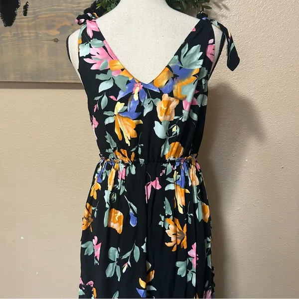 Lulus Beloved Bae Black Floral Print Tie-Strap Tiered Maxi Dress - Image 6
