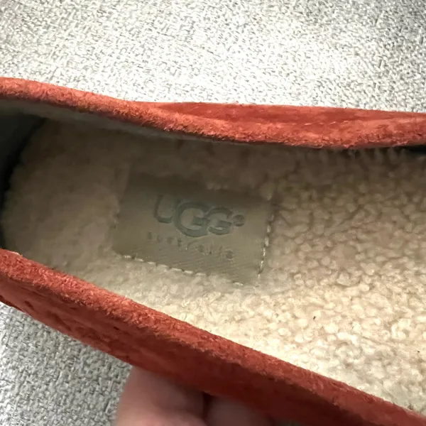NEW Ugg Burnt Orange Suede Shearling Moccasin Loafers - Image 6