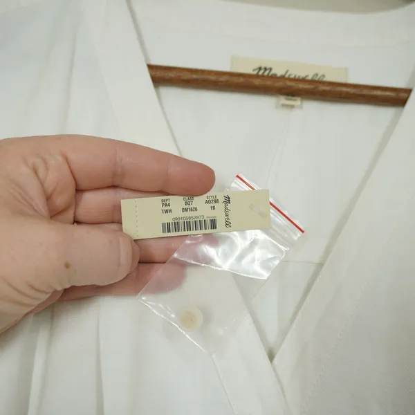 Madewell Size 10 Shirtdress White Denim Button Front Sleeveless V-Neck Capsleeve - Image 6